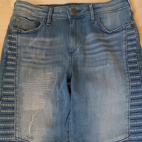 True Religion Halle Mid Rise Super Skinny Distressed Embroidered Jeans - Picture 4 of 11